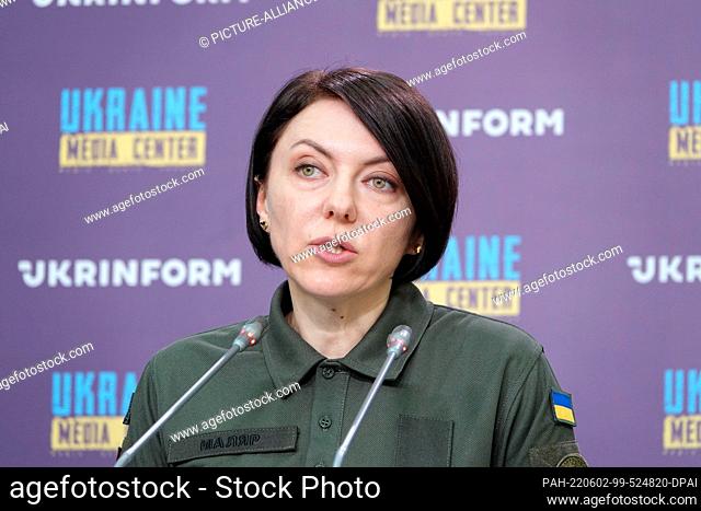 02 June 2022, Ukraine, Kiew: Hanna Maljar, Ukraine's deputy defense minister, speaks at a press conference in the capital