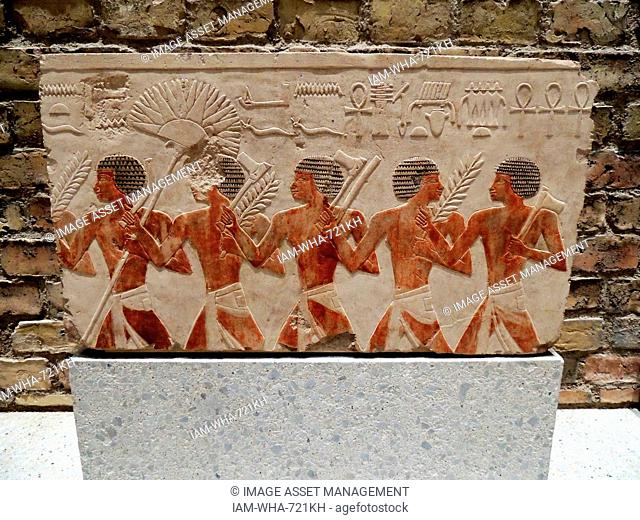 Fragments of reliefs: Egyptian soldiers and Nubian mercenaries. New Kingdom, Dynasty 18, around 1470 BC Deir el-Bahri, the mortuary temple of Queen