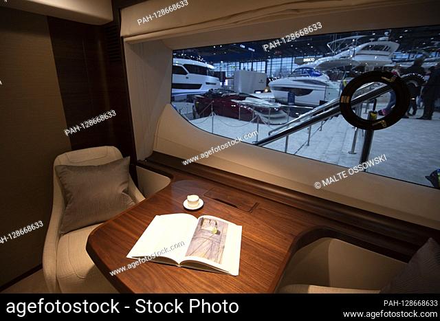 in the cockpit, on board the Rose Y85 from Princess, one of the largest boats at this fair, , Messe Boot 2019 in Duesseldorf from January 18 to 26, 2020