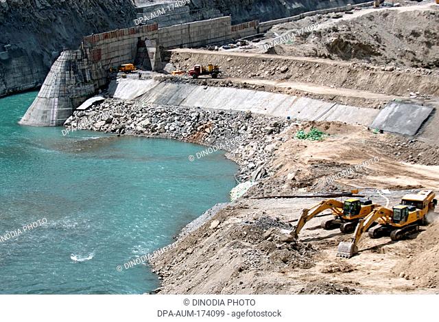 Nimo bazgo hydraulic project and dam on indus river ; Leh ; Ladakh ; Jammu and Kashmir ; India 9-April-2008