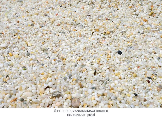 Quartz sand in rice size on Is Arutas beach, Sinis peninsula, Sardinia, Italy, Europe