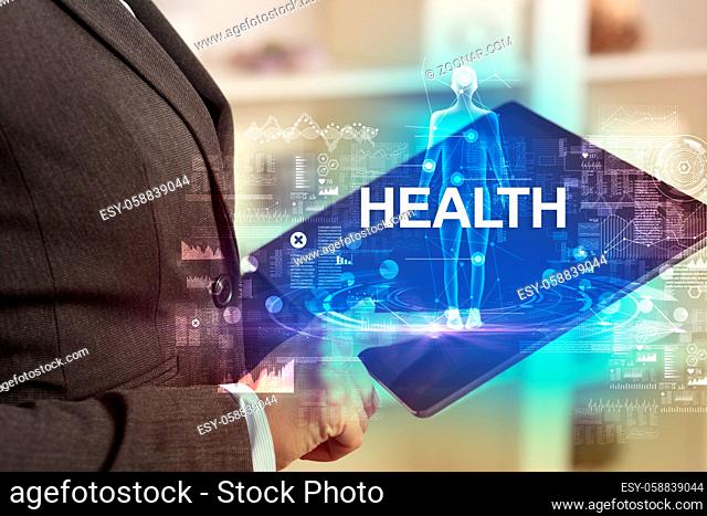 Electronic medical record with HEALTH inscription, Medical technology concept