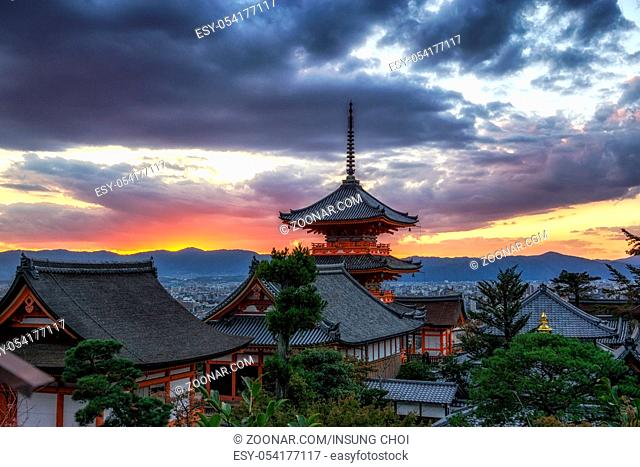 kiyomizu dera pagoda in kyoto taken during autumn season. Famous UNESCO temple in Kyoto, Japan