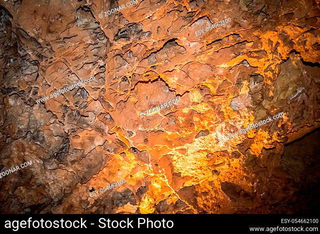 Natural rock formation inside the cave of a preseve park