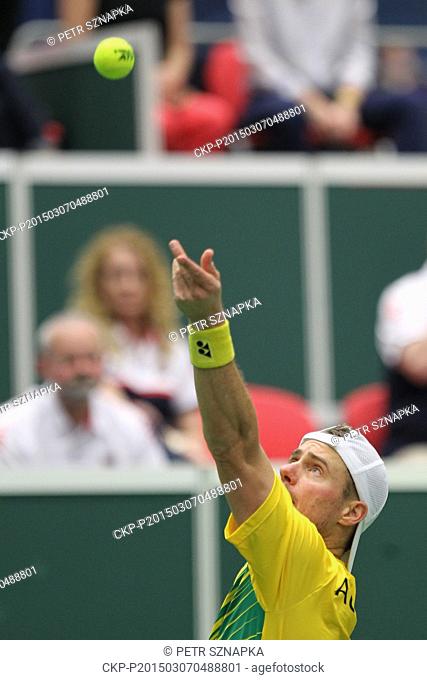 Lleyton Hewitt of Australia during the Davis Cup World Group first round doubles tennis match (with Samuel Groth) against Jiri Vesely and Adam Pavlasek of the...