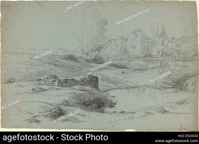 A Rocky Meadow by a River, c. 1840. Creator: Jean Achille Benouville