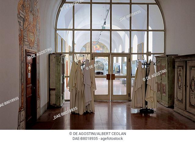 Coat hangers with monks' robes, Cistercian Abbey of Stams, Tyrol, Austria