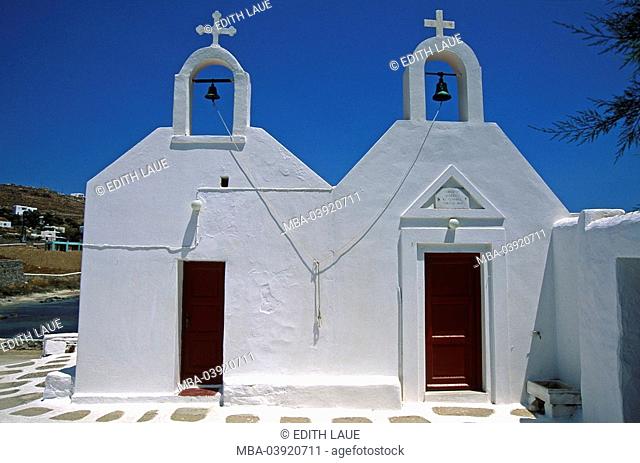 Greece, Cyclades, island Mykonos, Agios Ioannis, church, belltower, destination, Mediterranean-island, place, buildings, architecture, Lord's house