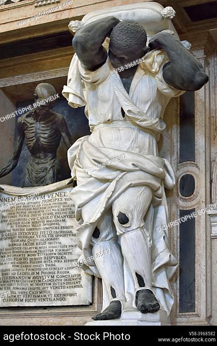 Italy, Unesco World Heritage Site, Venice, San Polo district, Basilica Santa Maria Gloriosa dei Frari, Monument to Doge Giovanni Pesaro, African caryatid