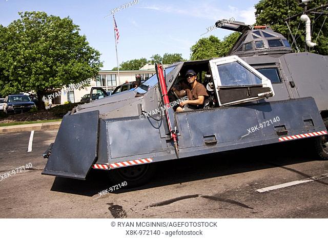 Storm Chaser Sean Casey moves his armored Tornado Intercept Vehicle in a parking lot in Grand Island, Nebraska, May 31, 2009  Sean is participating in Project...