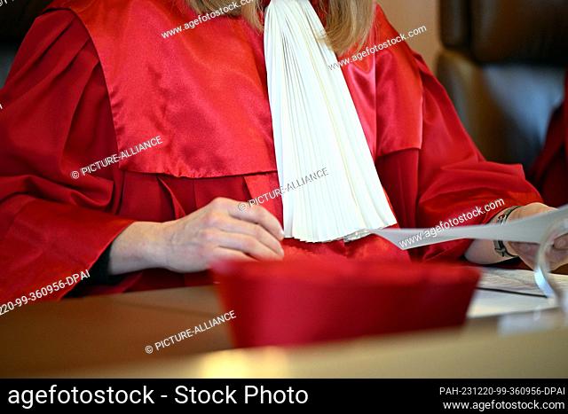 20 December 2023, Baden-Württemberg, Karlsruhe: The robe of a federal constitutional court judge, taken at the hearing in the case ""Federal Criminal Police...