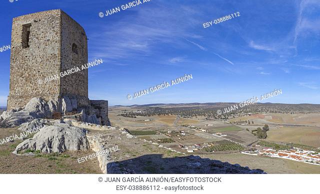 Panoramic from Castle of Belmez, Cordoba, Spain. Situated on the high rocky hill overlooking town of Belmez