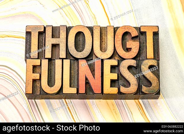 thoughtfulness word abstract in vintage letterpress wood type printing blocks