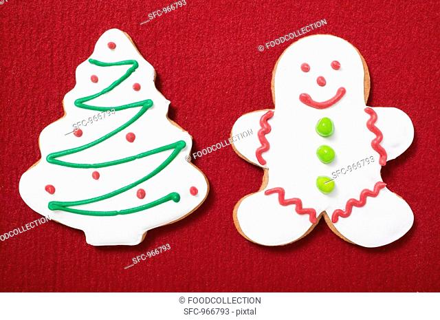 Two Christmas biscuits Christmas tree, gingerbread man