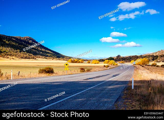 Early morning landscape along Alpine Way near Jindabyne and Crackenback in the Snowy Mountains, New South Wales, Australia
