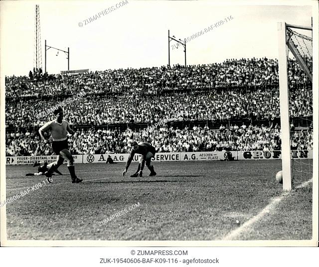 Jun. 06, 1954 - Uruguay Beat England In World Cup Match: England were beaten by four goals to two in the World Cup match against Uruguay yesterday