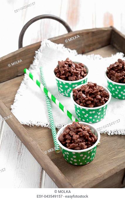 Rice crispies covered with milk chocolate