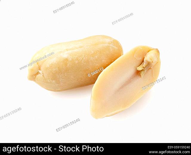 Two peanuts on a white background