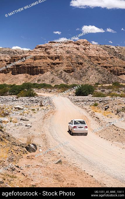 Driving through Cachi Valley Gorge (Quebrada), Calchaqui Valleys, Salta Province, North Argentina