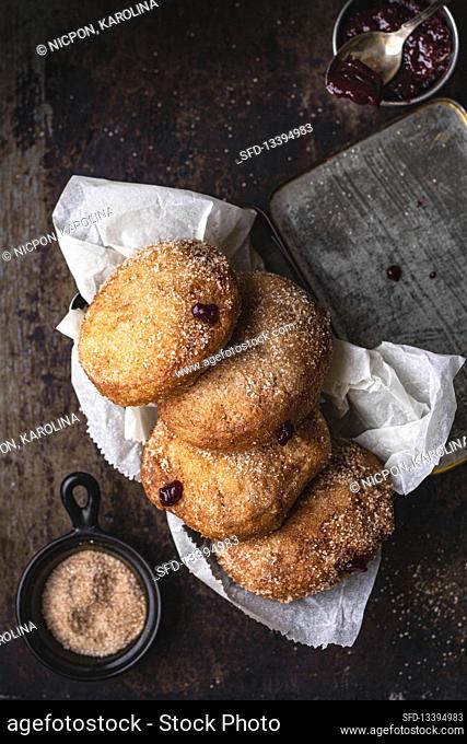 Vegan gluten free jam doughnuts with cinnamon sugar