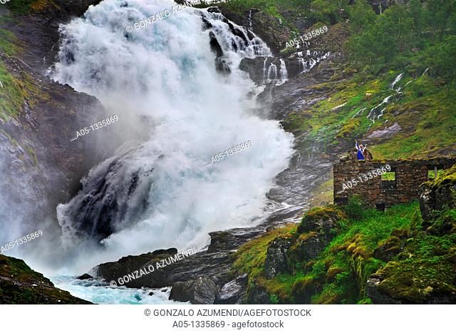 Kjosfossen Waterfall next to Flam  Sogneflord, Naeroyfjord Sognefjord branch  Sogn & Fjordane, Norway