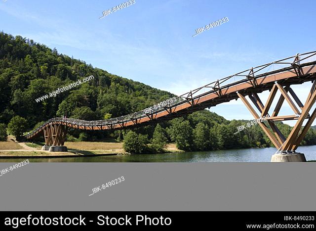 Wooden bridge near Essing over the Main-Danube Canal, Tatzelwurm or also Tatzlwurm, Essing, Altmühltal, Lower Bavaria, Bavaria, Germany, Europe
