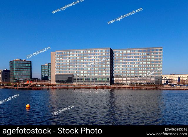 Copenhagen, Denmark - February 27, 2019: Exterior view of the Mariott Hotel in Central Copenhagen