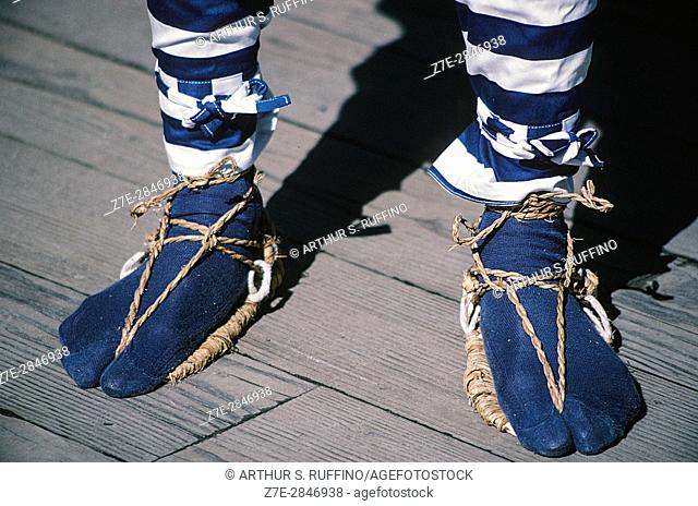 Traditional straw sandals. One-Thousand Person Procession (Hyakumonozoroe Sennin Gyoretsu). Reenactment of samurai procession transporting remains of Shogun...