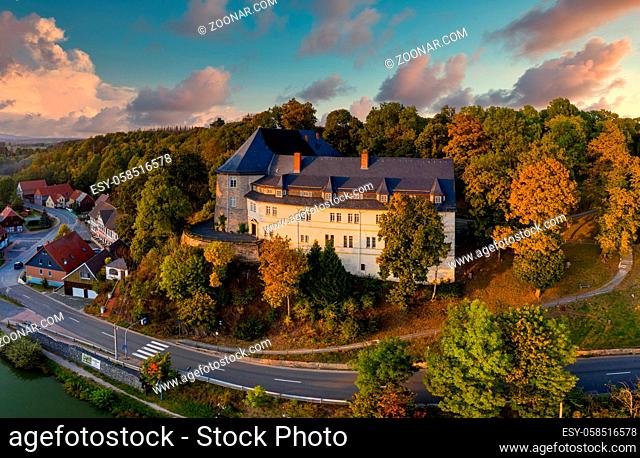 Luftbild Schloss Stiege Stadt Oberharz am Brocken Harz
