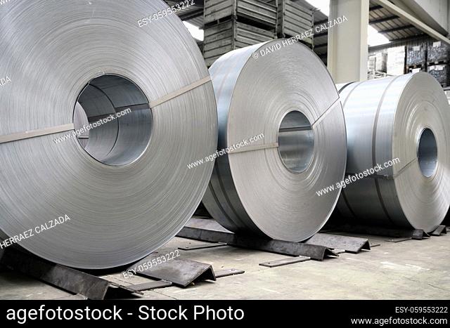 rolls of steel sheet in a plant, galvanized steel coil