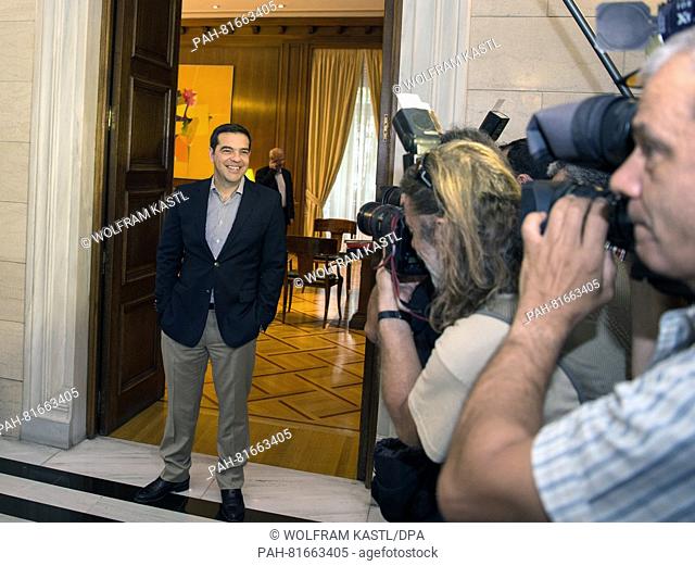 Greek Prime Minister Alexis Tsipras waits for the arrival of German Economics Minister Sigmar Gabriel (SPD) in Athens, Greece, 30 June 2016