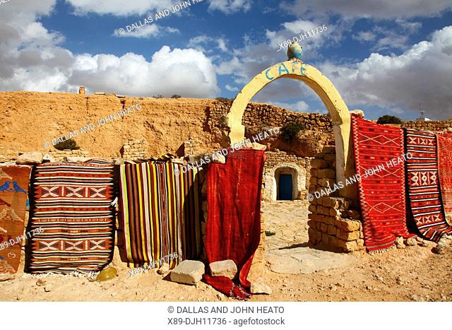 Africa, Tunisia, Chenini Region, Troglodyte Cave dwellings, Local Handicraft, Carpet