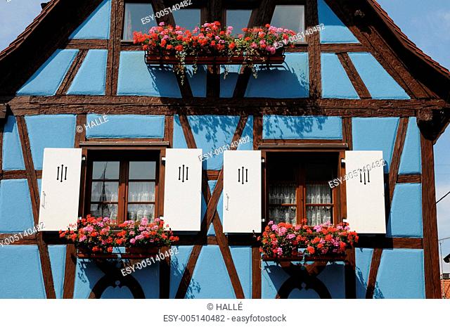 France, Alsace, picturesque old house in Eguisheim