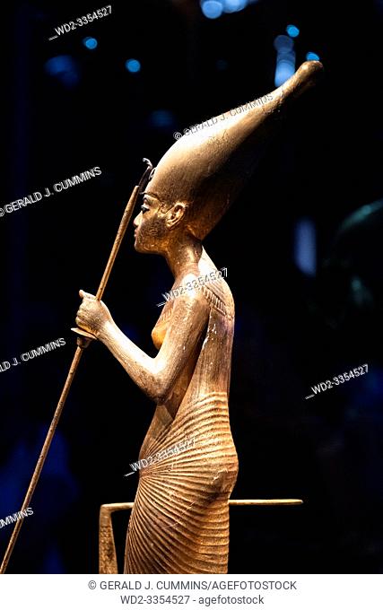 Europe, France, Paris, 2019-06 : The Grande Halle La Villerre in Paris, people visit the exposition of 180 artifacts from the 18th dynasty