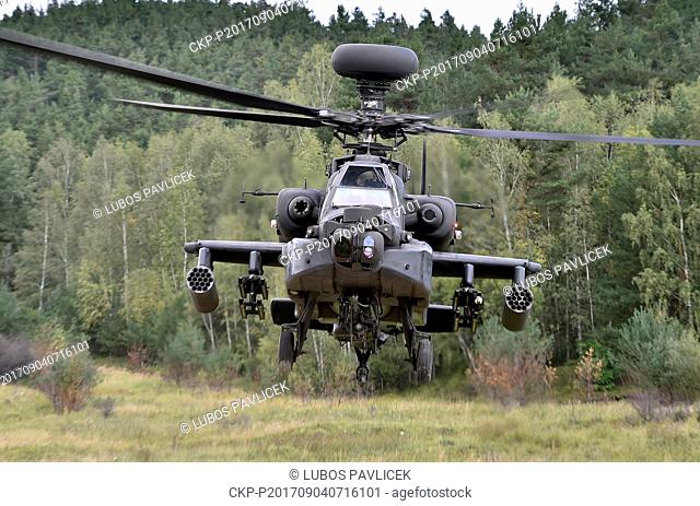 AH-64D Apache helicopter move during the big international Ample Strike war games in Boletice, Czech Republic, September 4, 2017