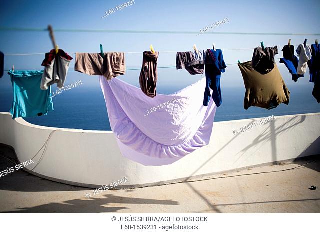 Clothes hanging for dry, Sabinosa, El Hierro, Canary islands, Spain
