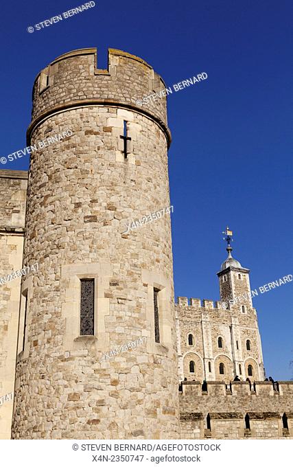 Close up of one of the towers at the Tower of London, London, UK. A top London tourist attraction