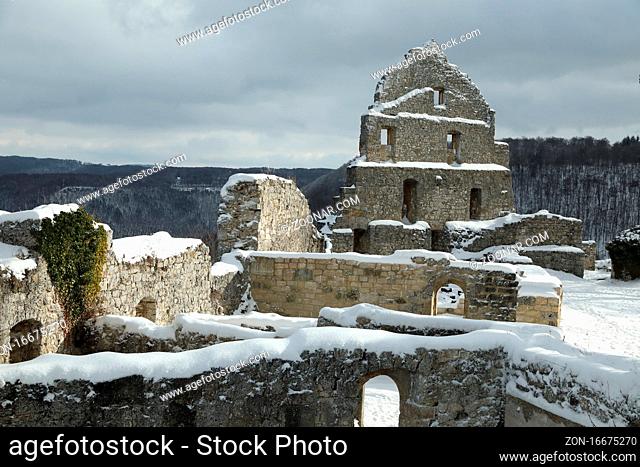 ruins hohenurach in Bad Urach in winter time , swabian alb