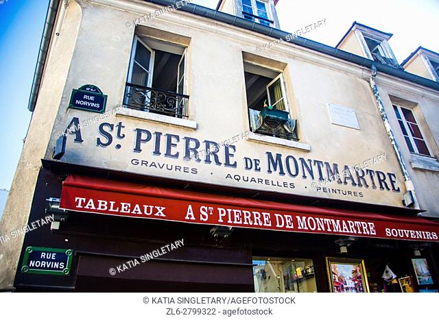 Rue Norvins in the district of Montmartre in Paris. Photo of the Saint Pierre de Montmartre