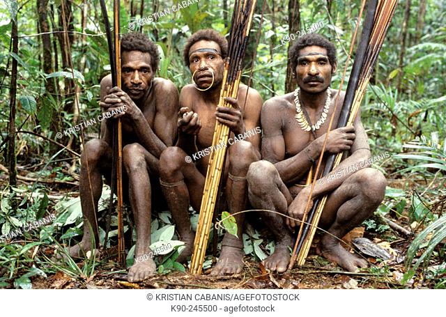 Group of Stone Axe Korowai from the Din clan. Lowlands near Beckham River. West Papua, Indonesia