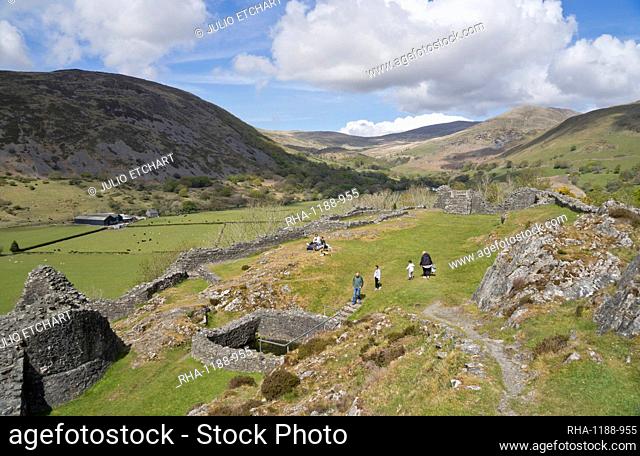 Visitors at Castell y Bere, a Welsh castle constructed by Llywelyn the Great in the 1220s, Gwynedd, Wales, United Kingdom, Europe