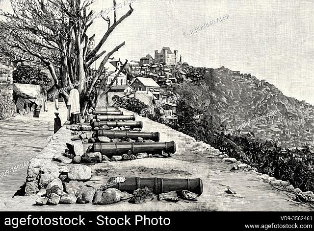 Gun Battery at Ambodinandohalo to defend against the French, Antananarivo, Madagascar. From La Ilustracion Española y Americana 1895