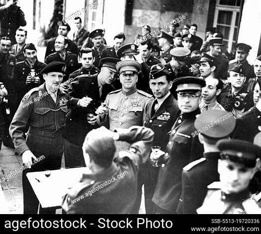 Twilight Of The Nazis - Allied leader meet in Frankfurt to toast the victory of Germany after the signing (May 7, 1945) of the German surrender