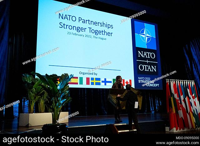 February 23, 2022, The Hague, Holland, France: NATO seminar with the Prime Minister of the Netherlands Mark Rutte and NATO Secretary General Jens Stoltenberg in...