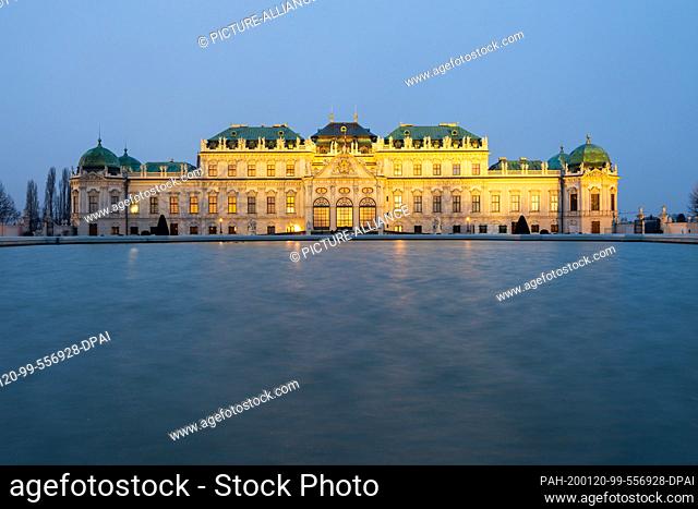 19 January 2020, Austria, Wien: View in the evening to the Belvedere Palace in the baroque garden. Photo: Robert Michael/dpa-Zentralbild/dpa