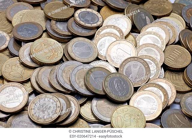 Viele Euromünzen - Nahaufnahme