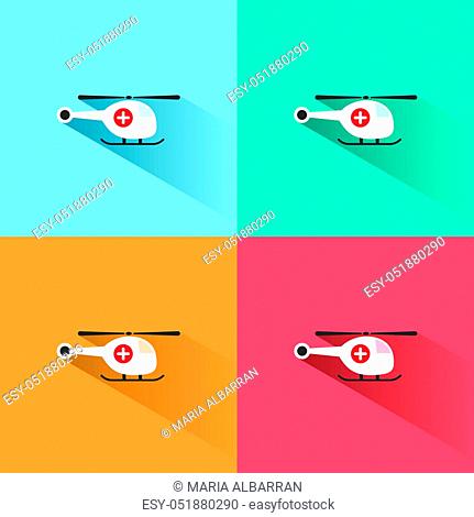 Emergency helicopter icon with shade on colored backgrounds. Vector illustration