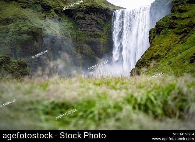 the famous skogarfoss waterfall in the south of iceland