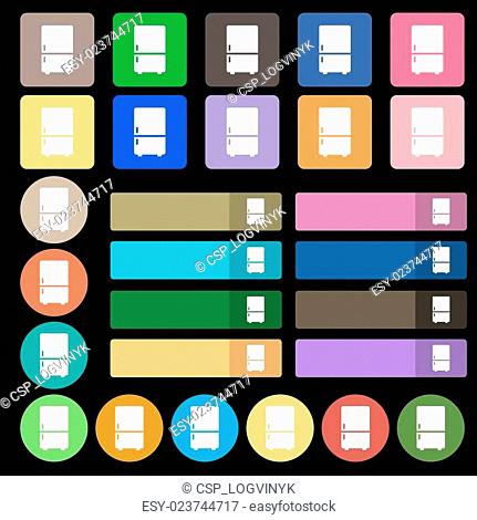 Refrigerator icon sign. Set from twenty seven multicolored flat buttons. Vector
