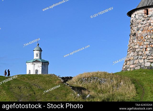RUSSIA, ARKHANGELSK REGION - SEPTEMBER 19, 2023: A view of the Solovetsky Monastery on Bolshoy Solovetsky Island of the Solovetsky archipelago